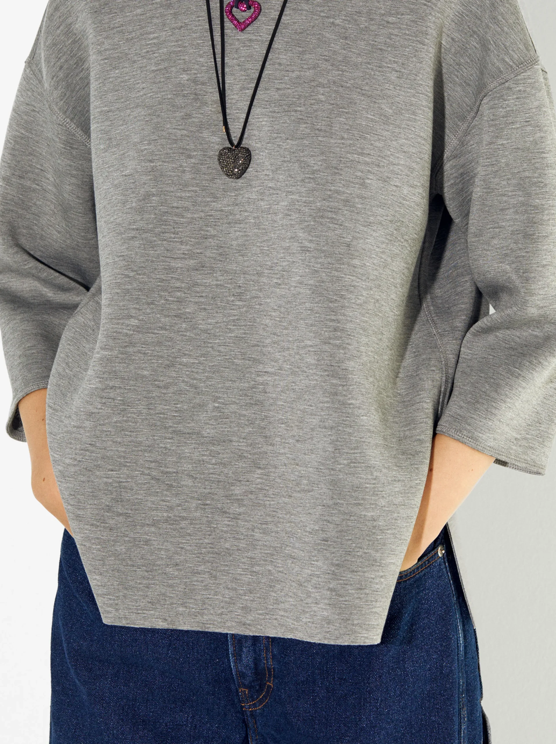 PARFOIS Camiseta Con Cuello Redondo Gris Sale