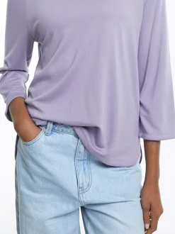 PARFOIS Camiseta Con Cuello Redondo Violeta New