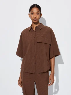 PARFOIS Camiseta De Punto Con Cuello En Solapa Marrón Cheap