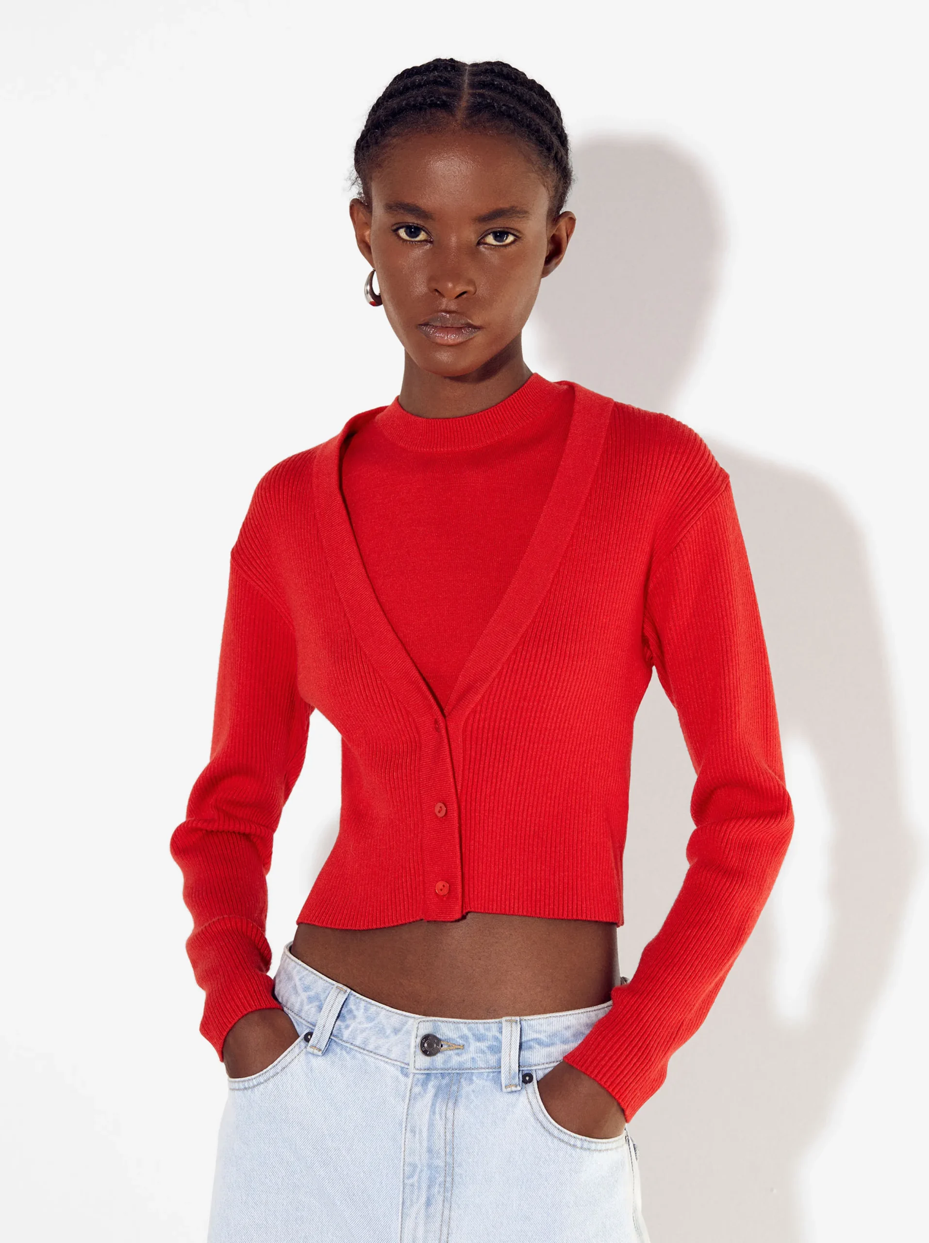 PARFOIS Cardigan De Punto Rojo Best
