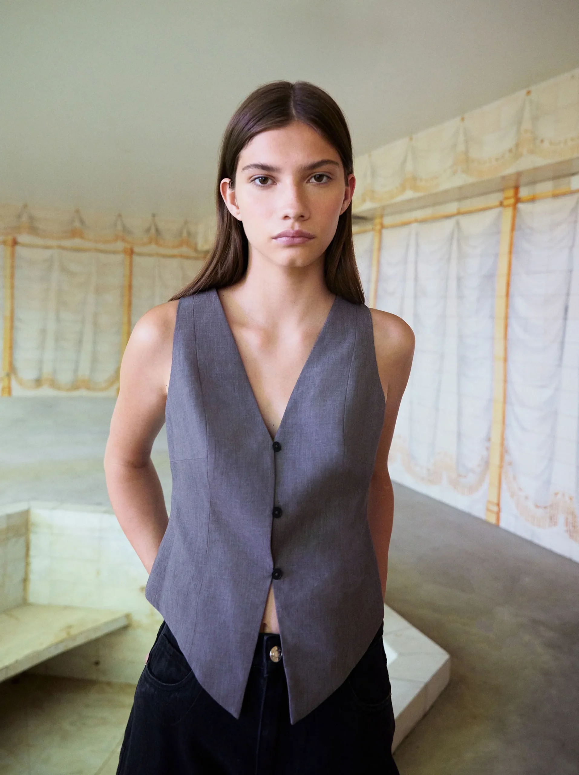PARFOIS Chaleco Cuello De Pico Gris Discount