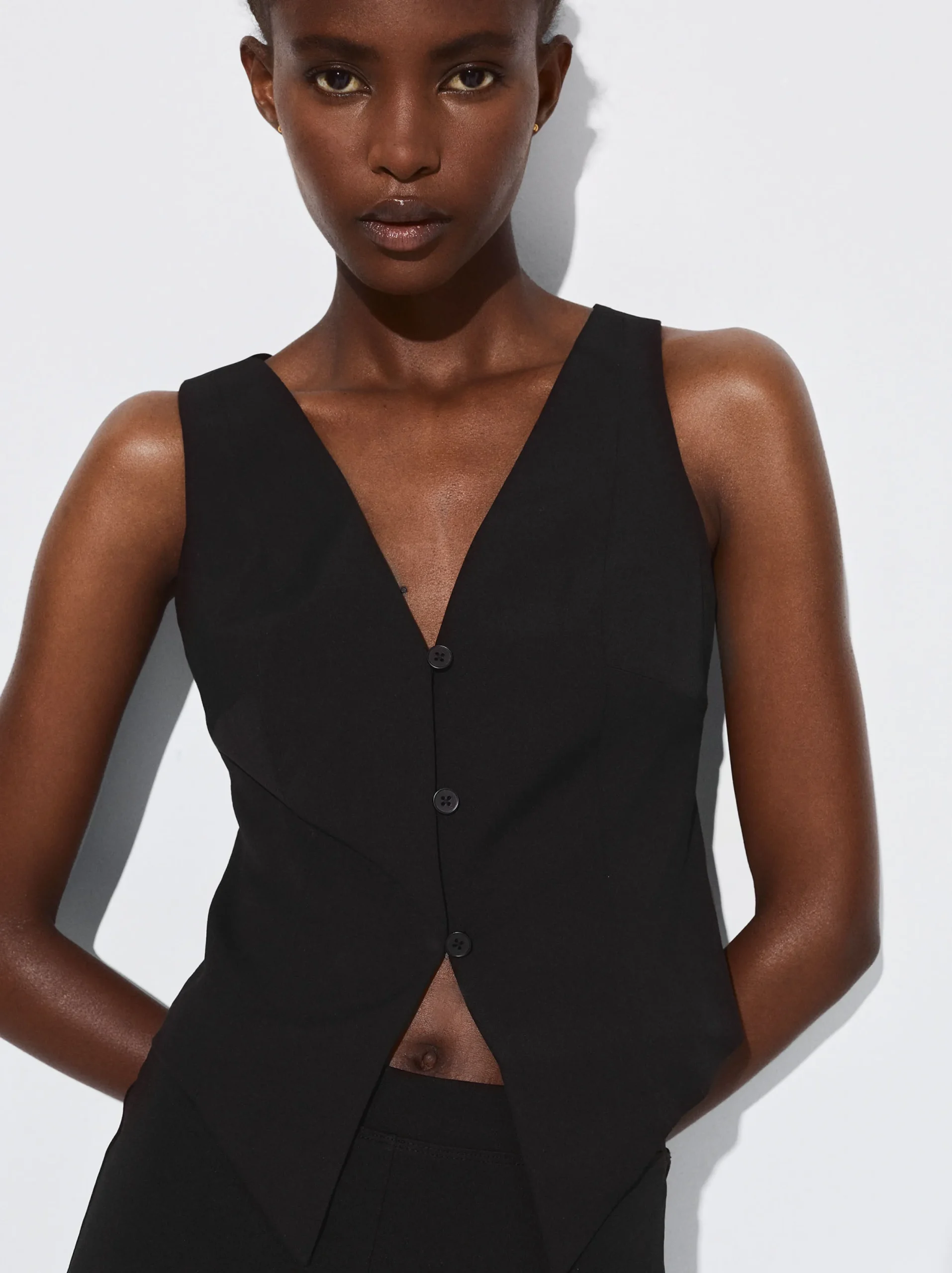 PARFOIS Chaleco Cuello De Pico Negro Outlet