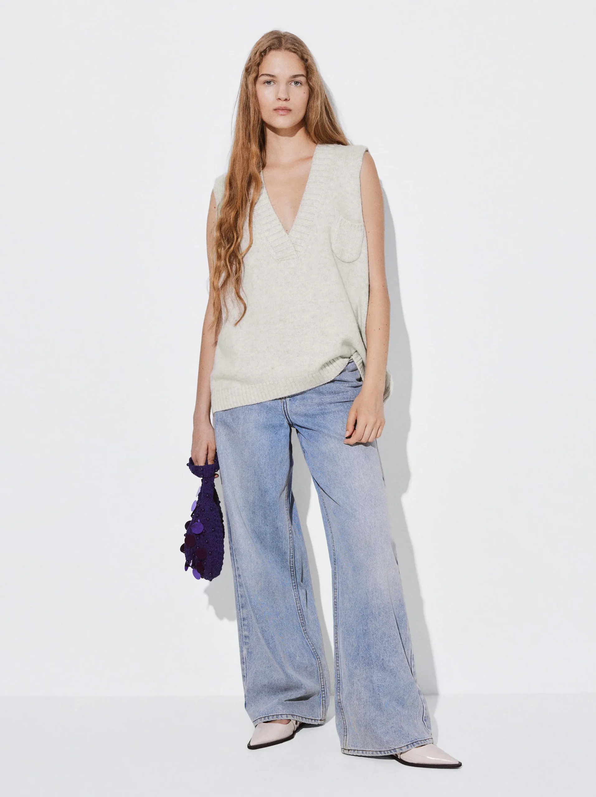 PARFOIS Chaleco De Punto Con Cuello De Pico Beige Clearance