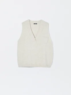 PARFOIS Chaleco De Punto Con Cuello De Pico Beige Clearance