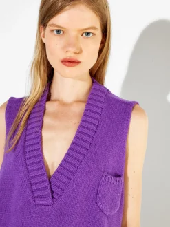 PARFOIS Chaleco De Punto Con Cuello De Pico Violeta Sale