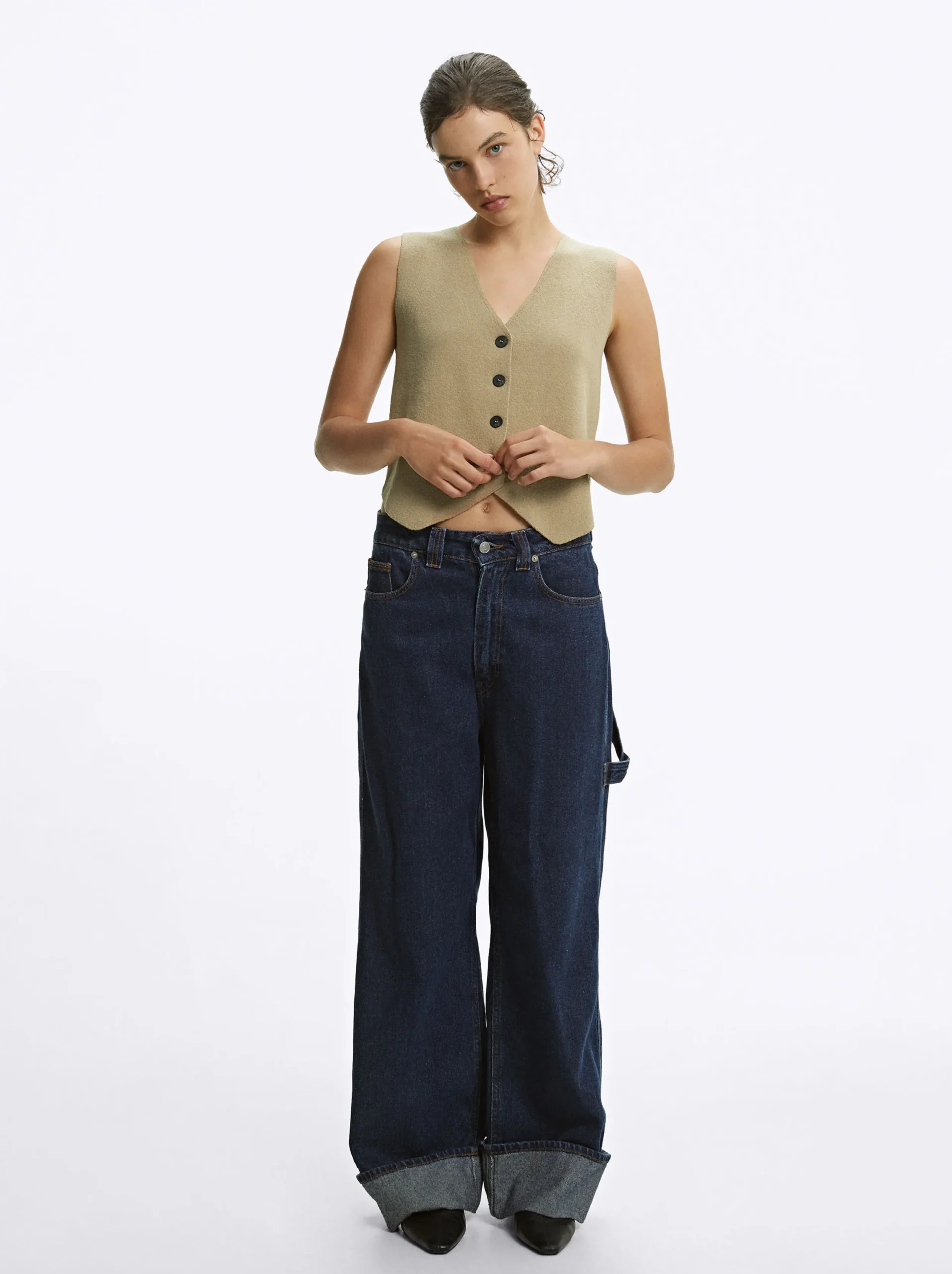 PARFOIS Chaleco De Punto Con Cuello De Pico Camel Flash Sale