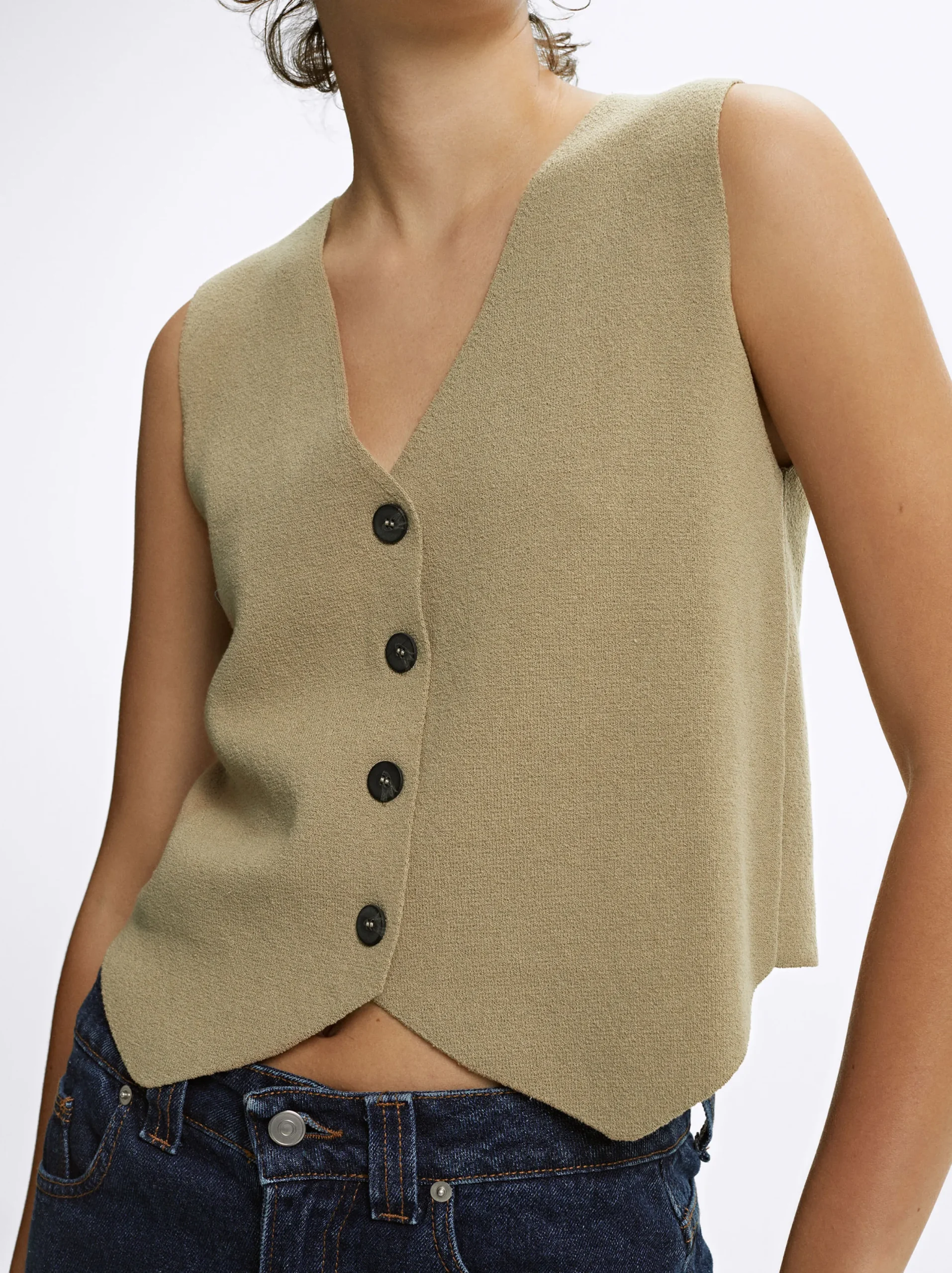 PARFOIS Chaleco De Punto Con Cuello De Pico Camel Flash Sale