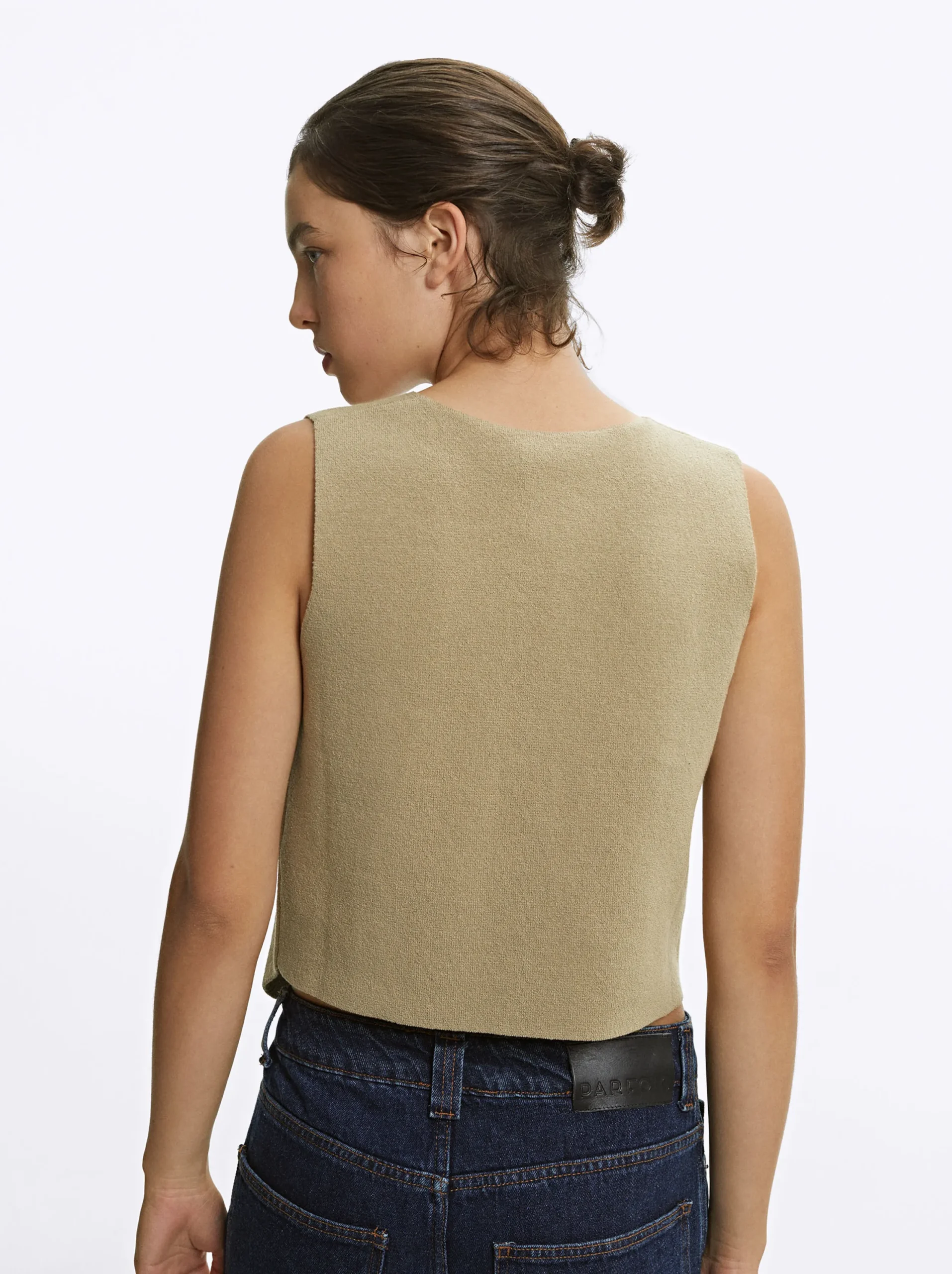 PARFOIS Chaleco De Punto Con Cuello De Pico Camel Flash Sale