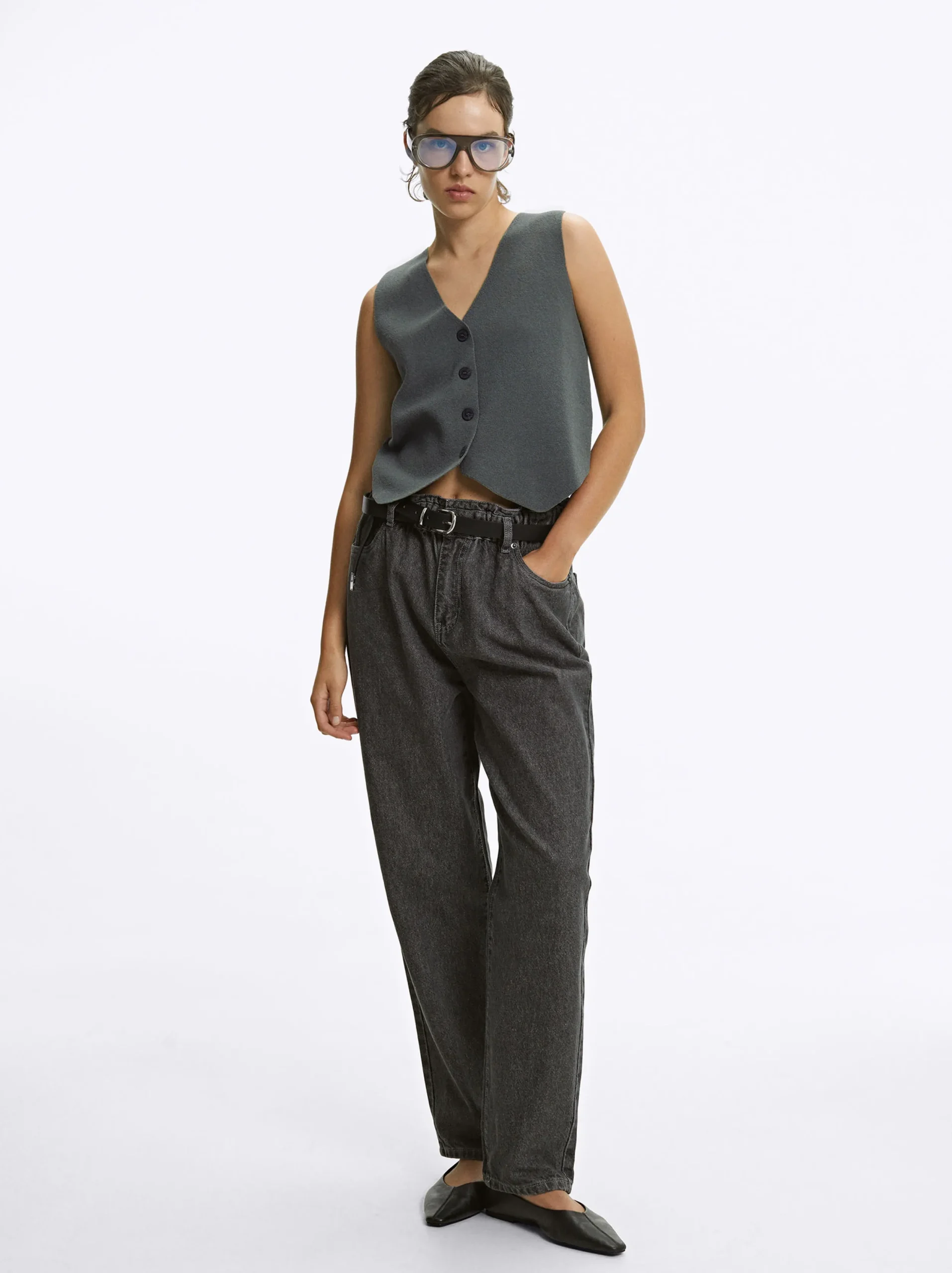 PARFOIS Chaleco De Punto Con Cuello De Pico Verde Store