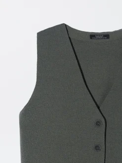 PARFOIS Chaleco De Punto Con Cuello De Pico Verde Store