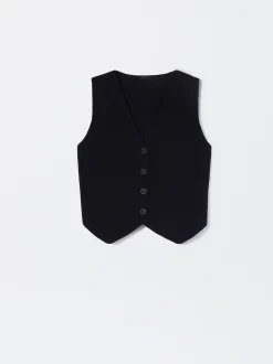 PARFOIS Chaleco De Punto Con Cuello De Pico Negro Best
