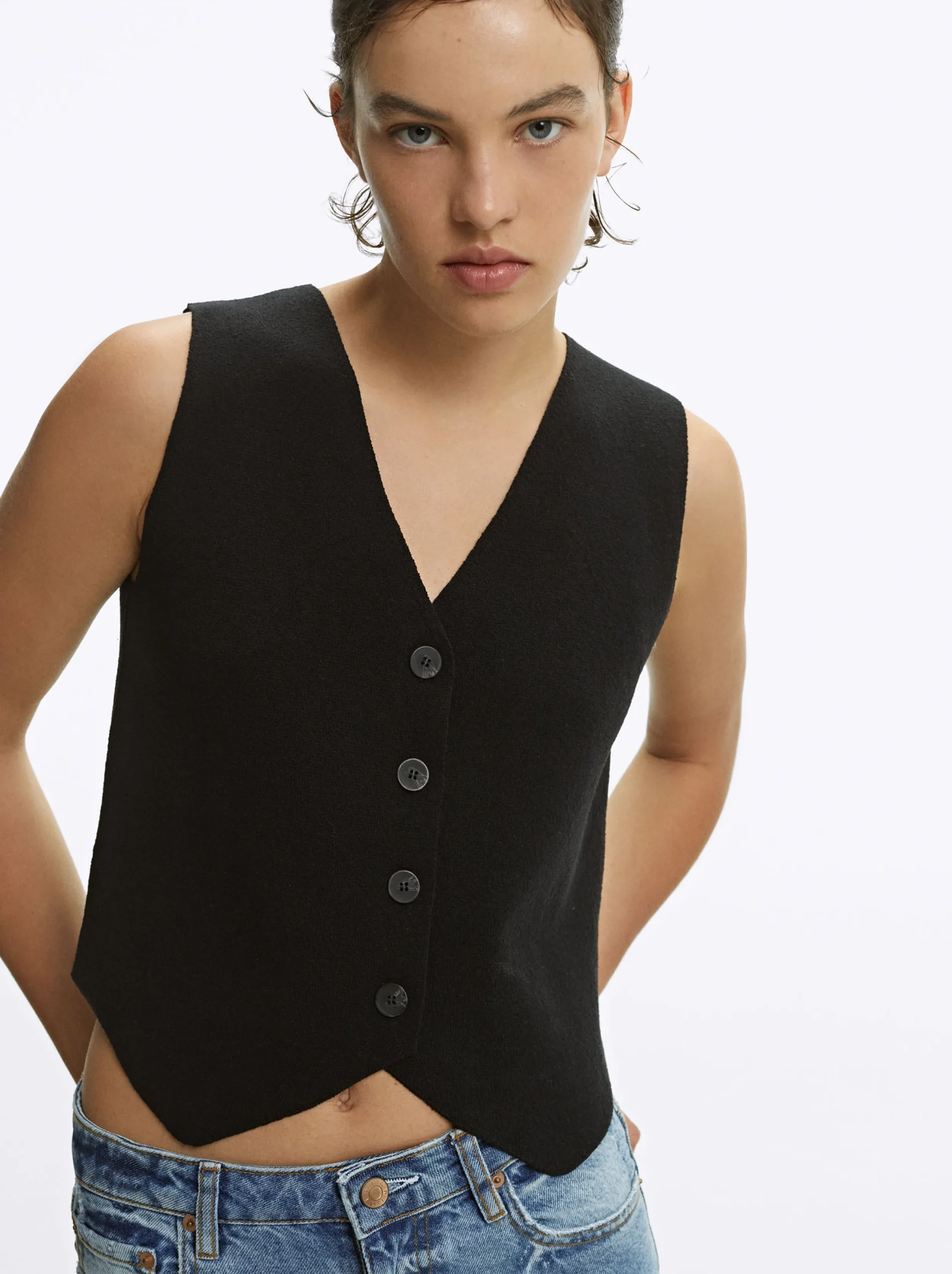 PARFOIS Chaleco De Punto Con Cuello De Pico Negro Best