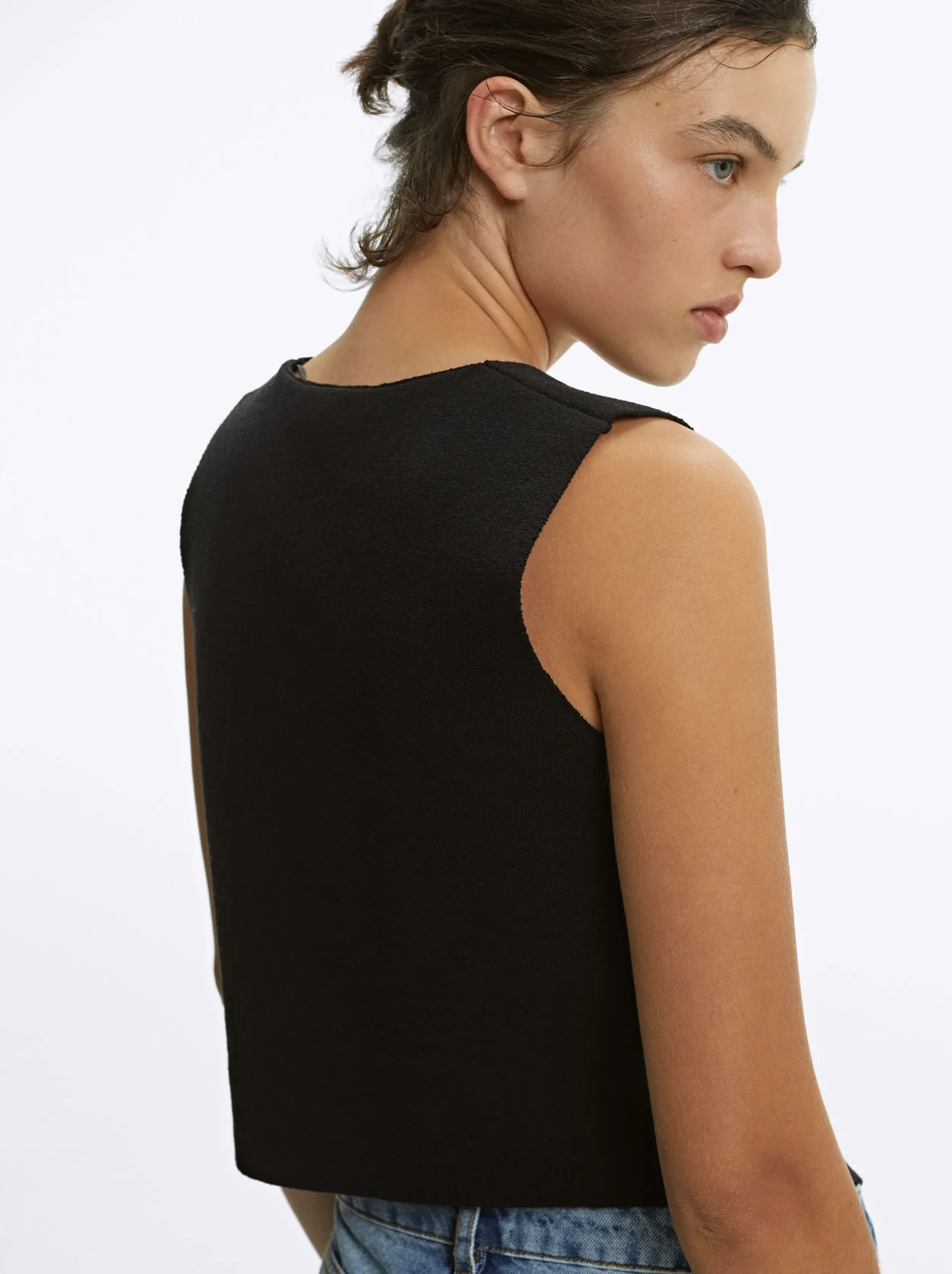 PARFOIS Chaleco De Punto Con Cuello De Pico Negro Best