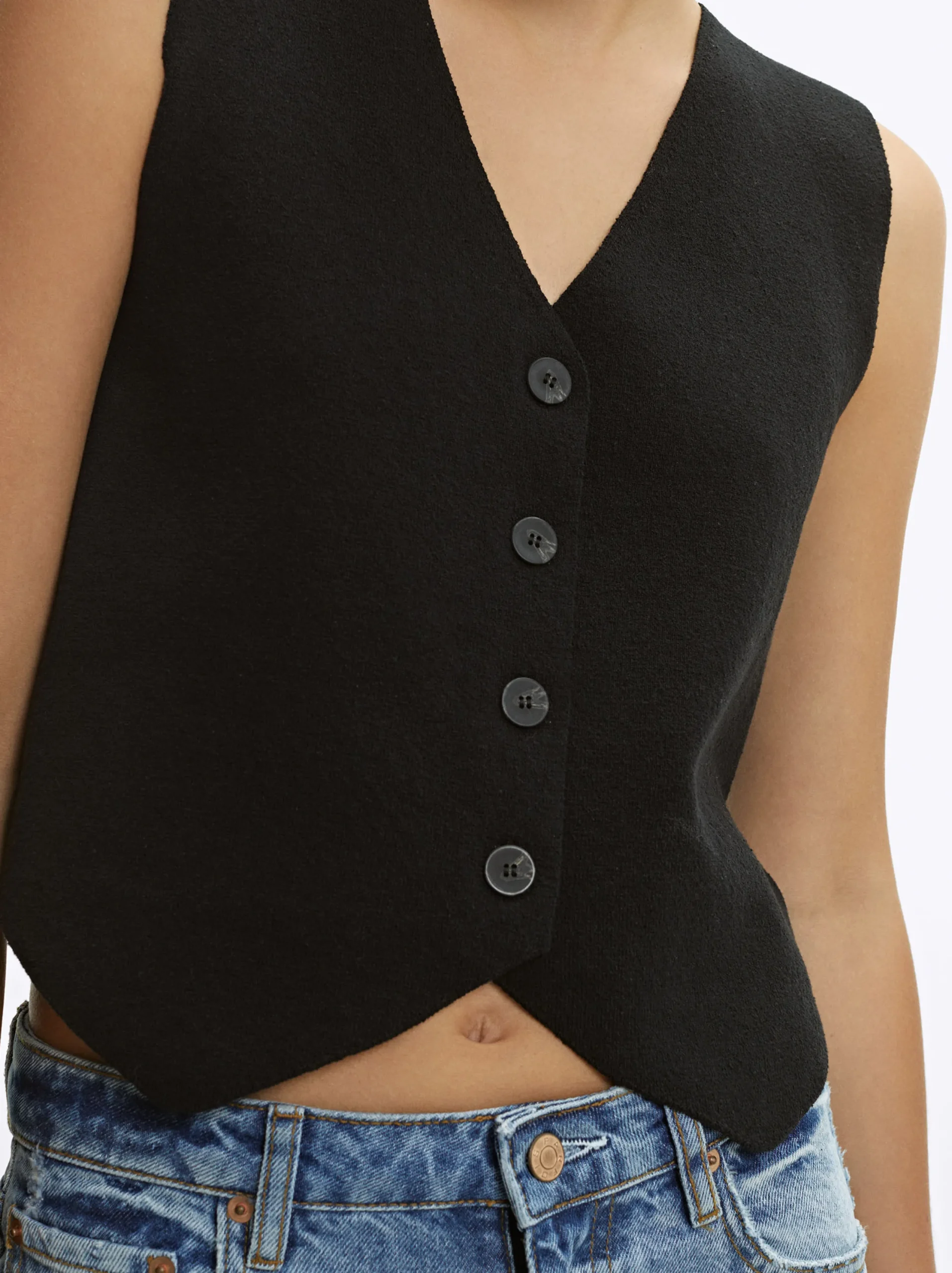 PARFOIS Chaleco De Punto Con Cuello De Pico Negro Best