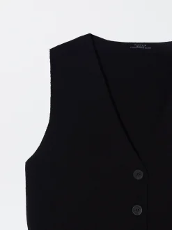 PARFOIS Chaleco De Punto Con Cuello De Pico Negro Best