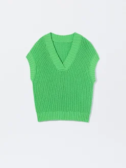 PARFOIS Chaleco De Punto Cuello De Pico Verde Store