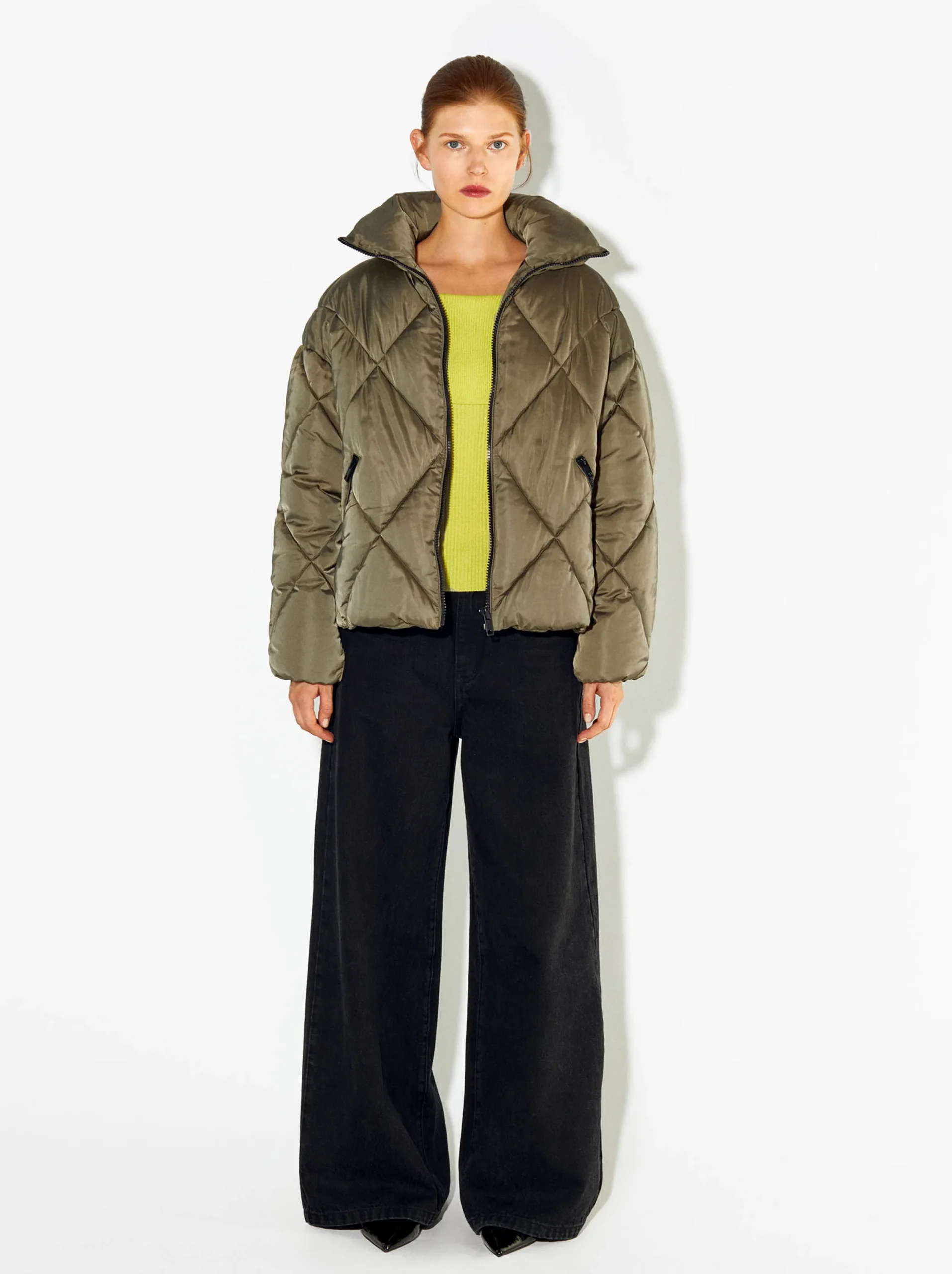 PARFOIS Chaqueta Acolchada De Cuello Alto Caqui Flash Sale