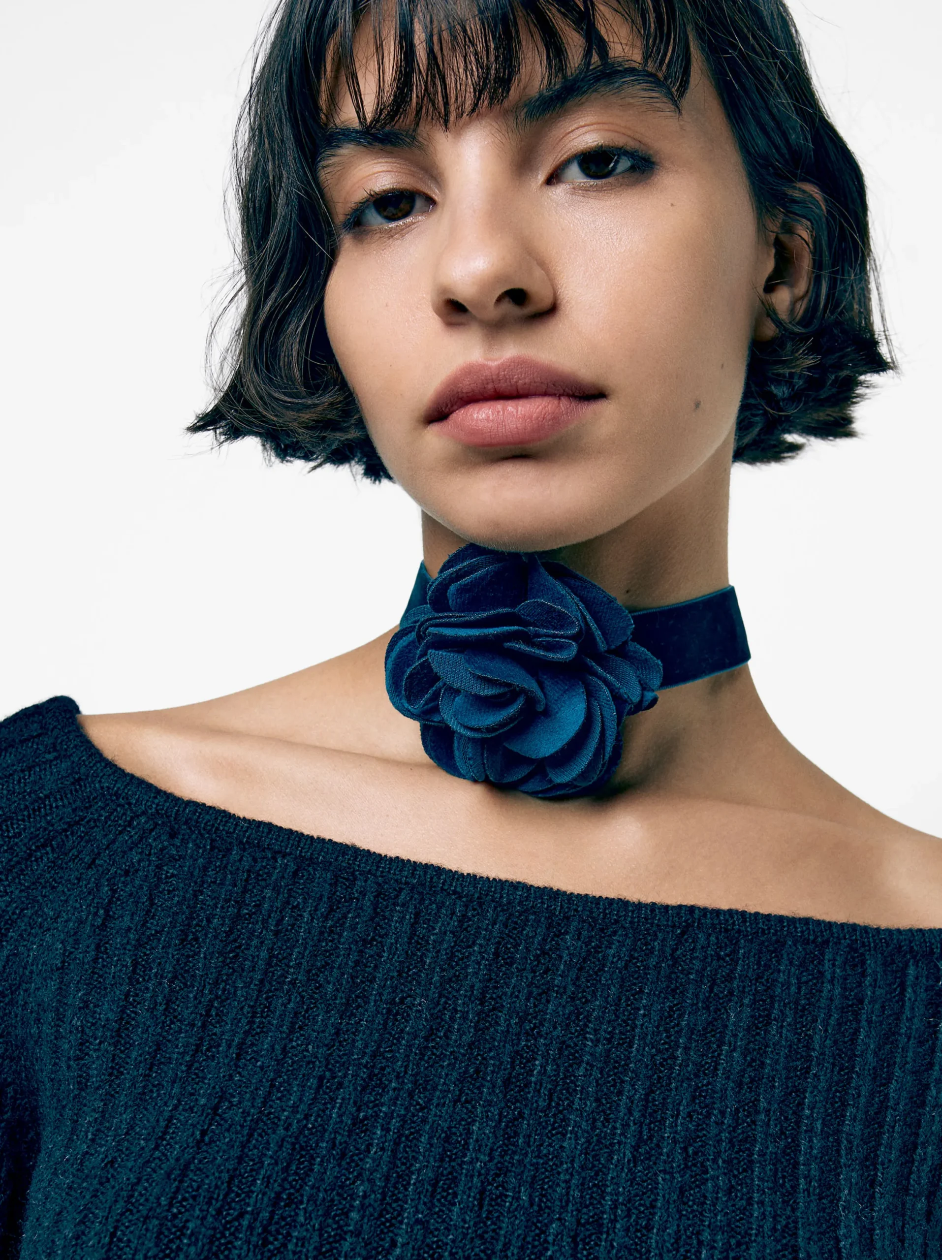 PARFOIS Choker Flor Terciopelo Azul Cheap