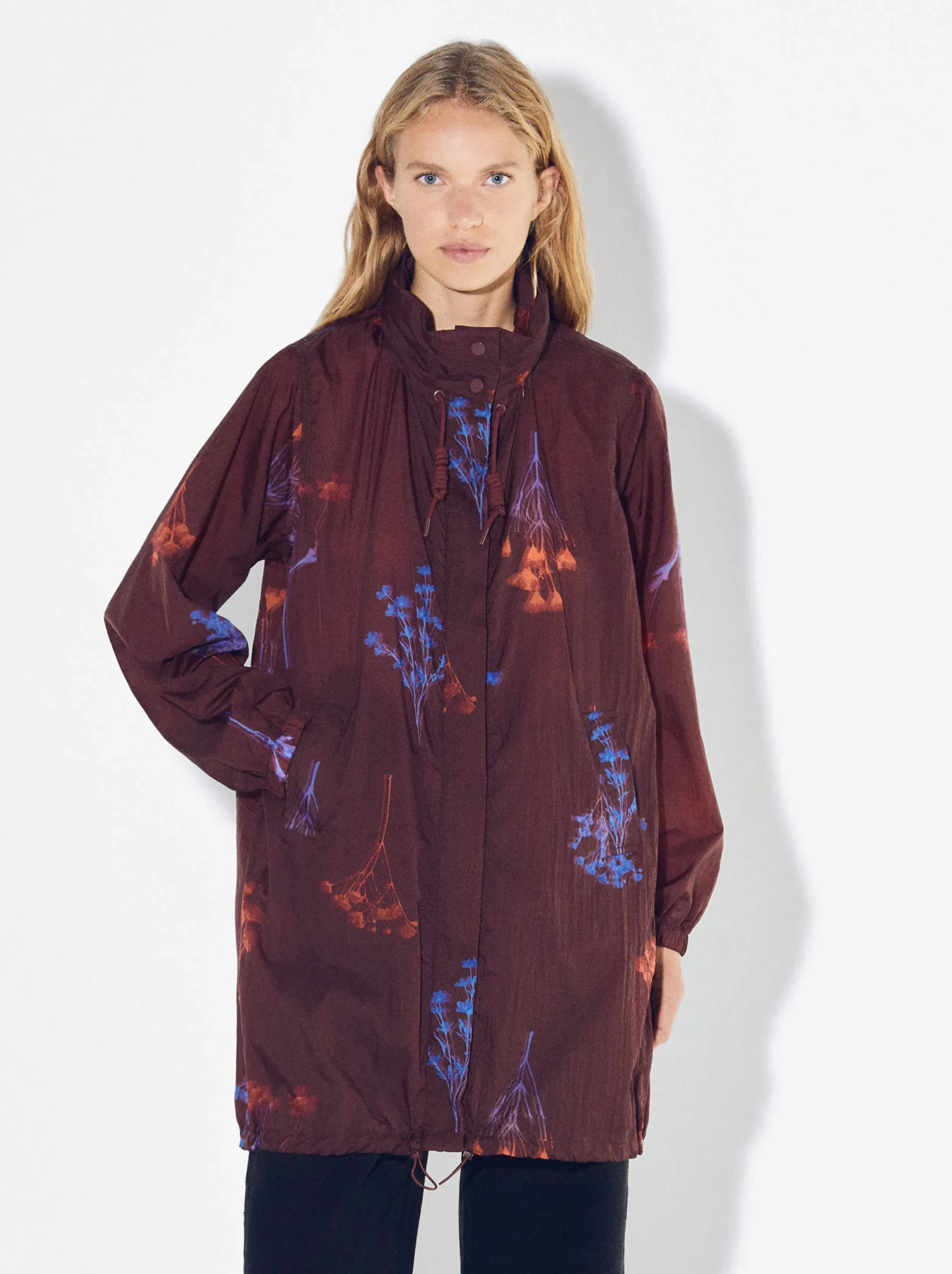 PARFOIS Chubasquero Estampado Con Capucha Burdeos Cheap
