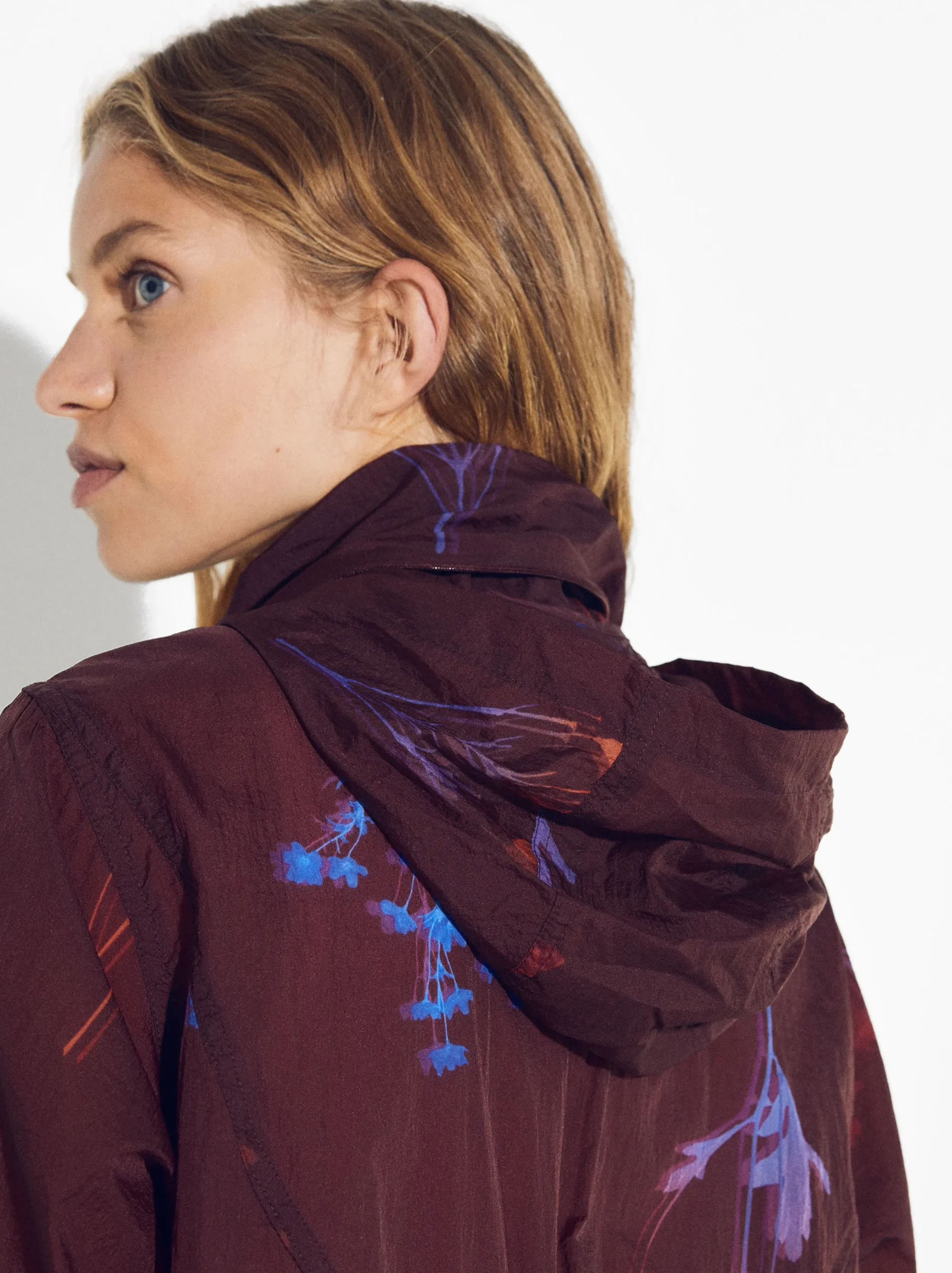PARFOIS Chubasquero Estampado Con Capucha Burdeos Cheap