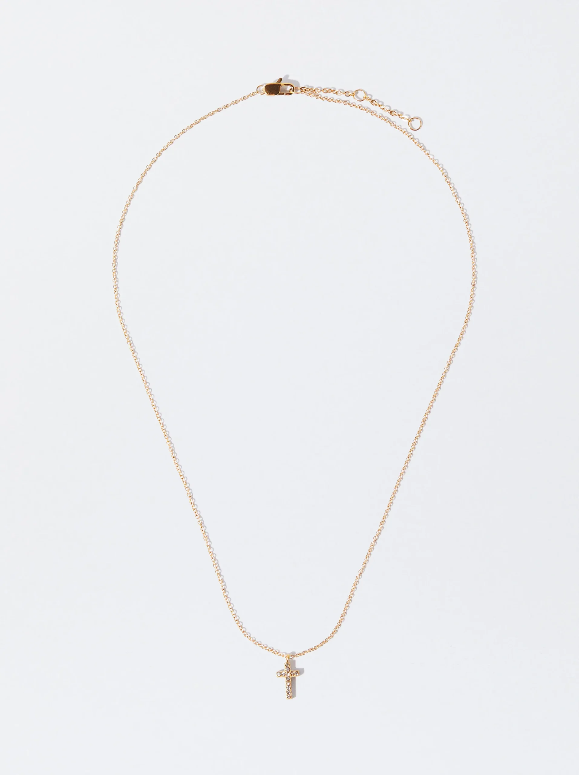 PARFOIS Collar Cadena Acero Con Cruz Dorado New