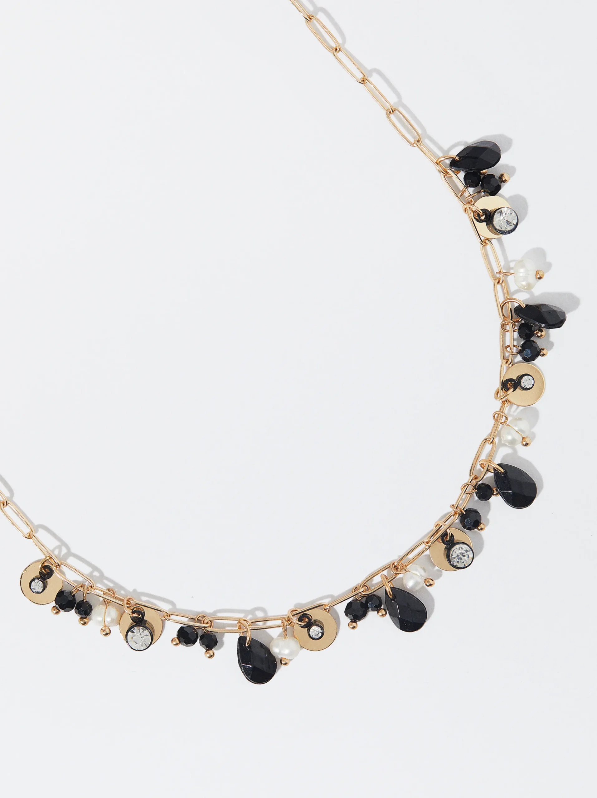 PARFOIS Collar Con Perlas Y Piedras Negro Shop