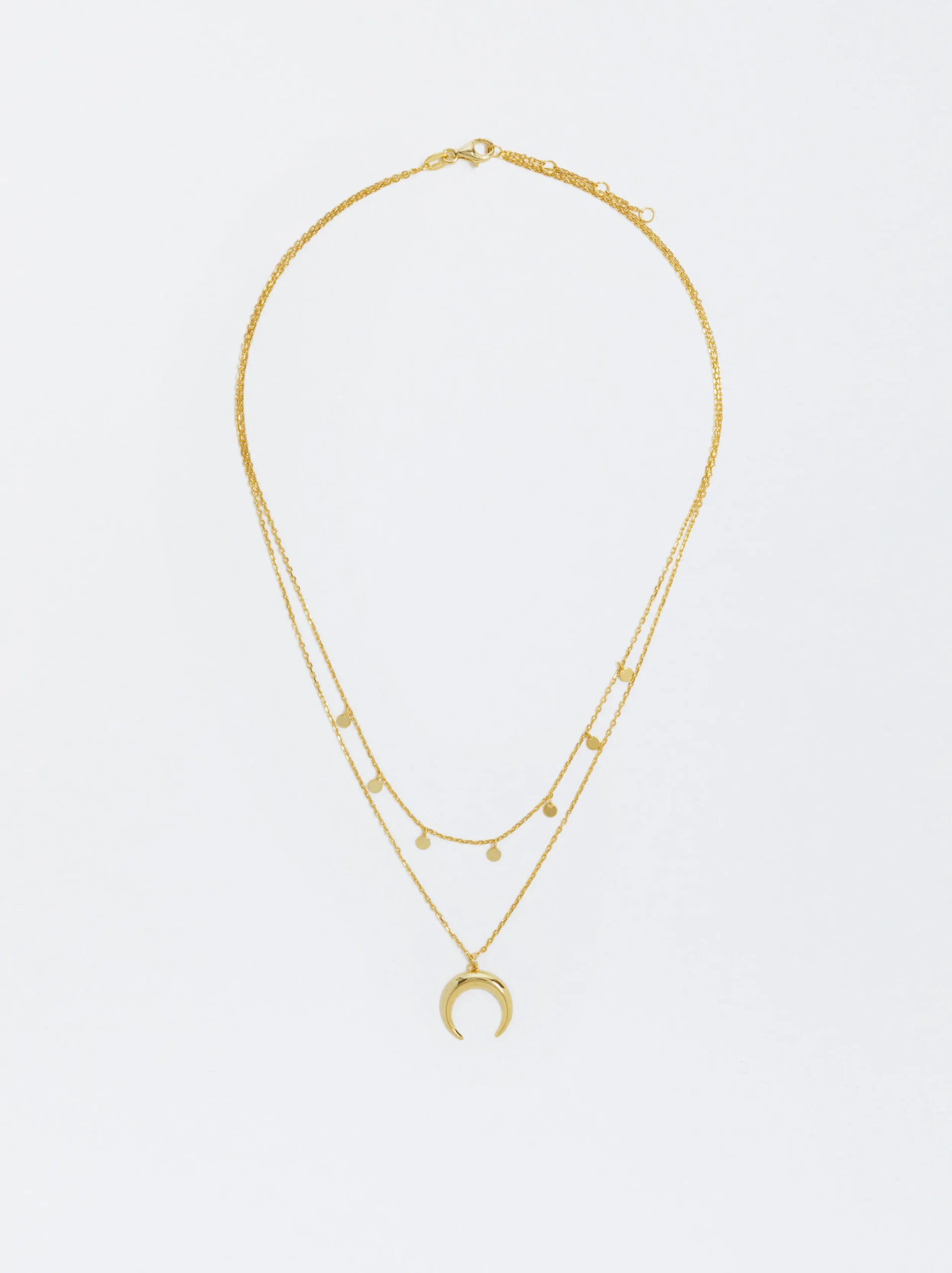 PARFOIS Collar Corto De Plata 925 Con Cuerno Dorado New