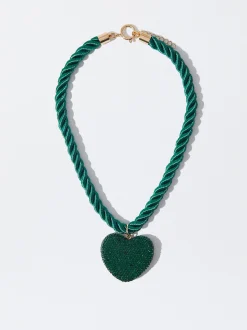 PARFOIS Collar Cuerda Coraz&oacute;n Con Cristales Verde New