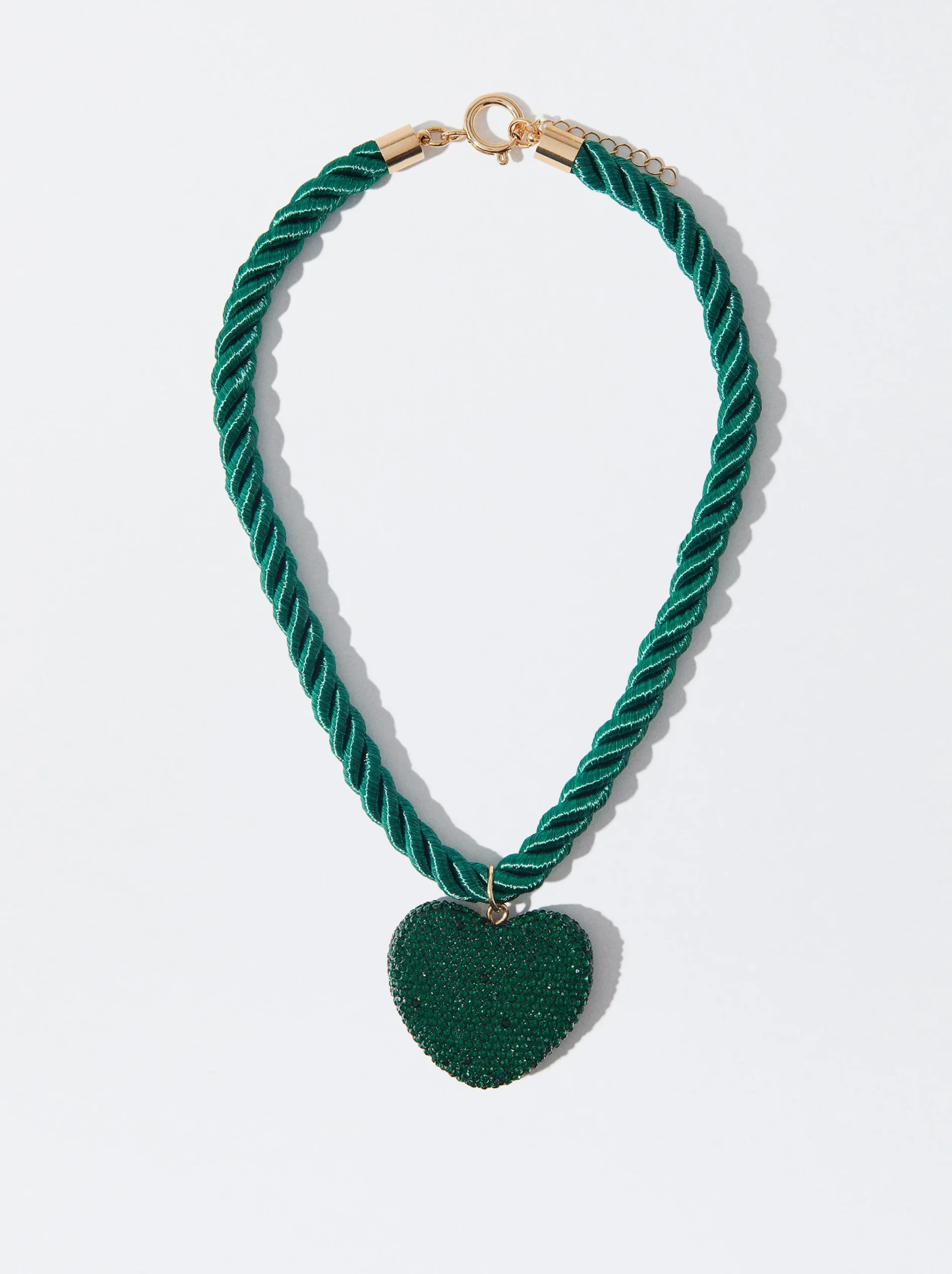 PARFOIS Collar Cuerda Corazón Con Cristales Verde New