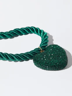 PARFOIS Collar Cuerda Corazón Con Cristales Verde New