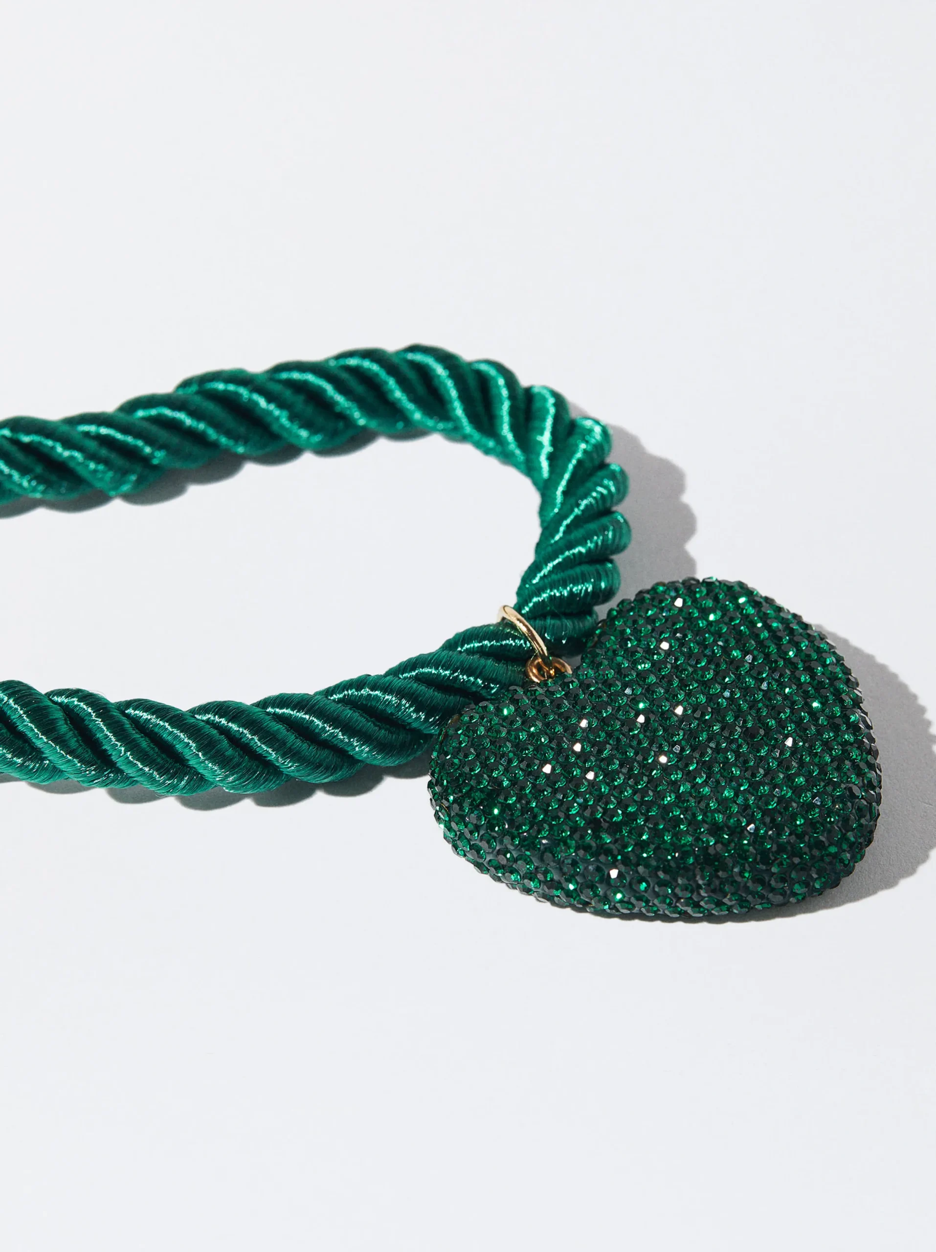 PARFOIS Collar Cuerda Corazón Con Cristales Verde New