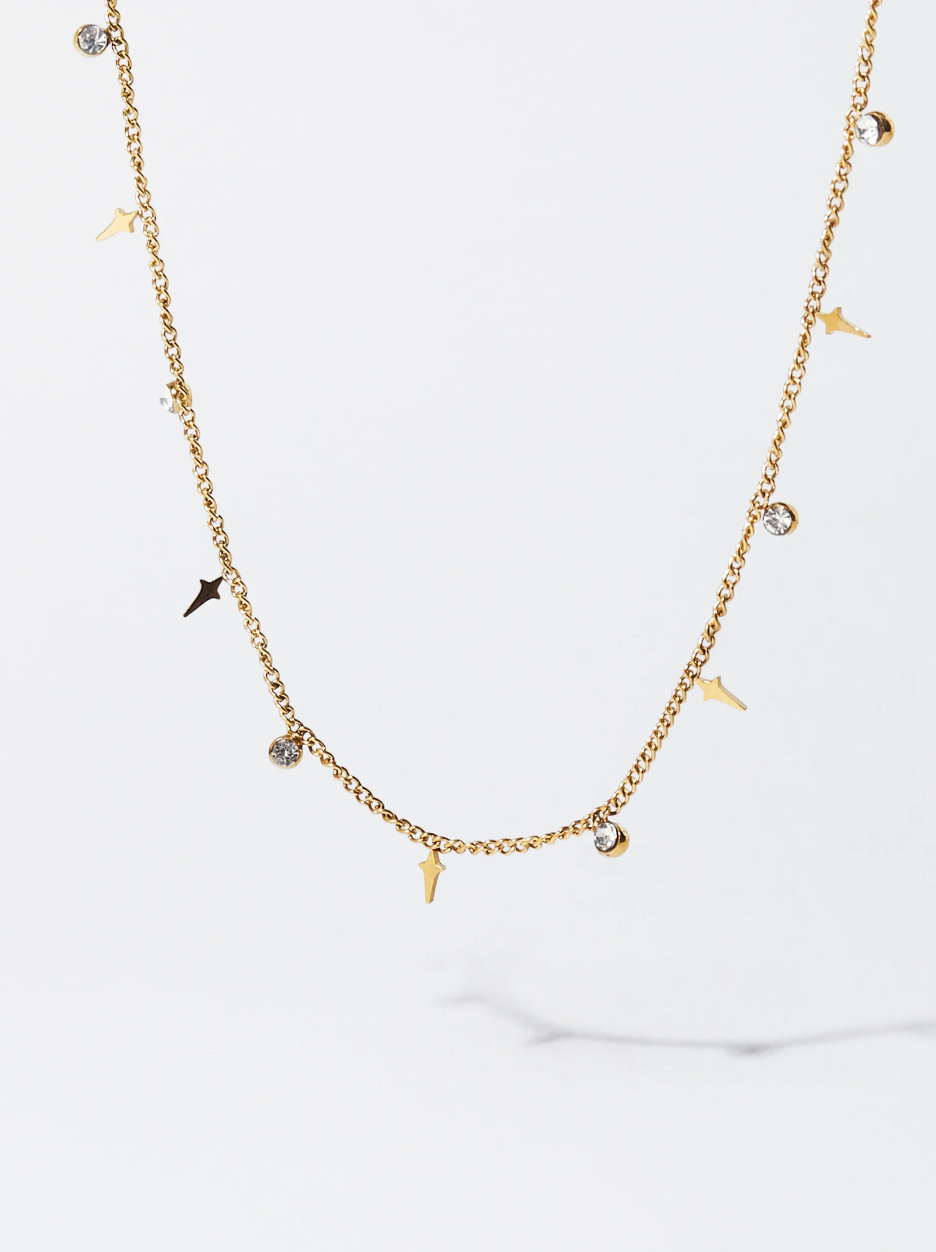 PARFOIS Collar De Acero Con Circonitas Dorado Hot