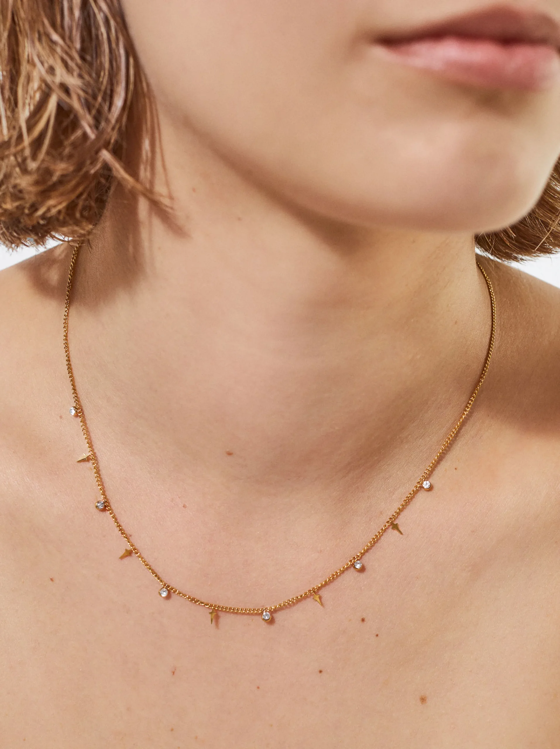 PARFOIS Collar De Acero Con Circonitas Dorado Hot