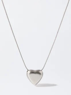 PARFOIS Collar De Acero Con Corazón Plateado Flash Sale