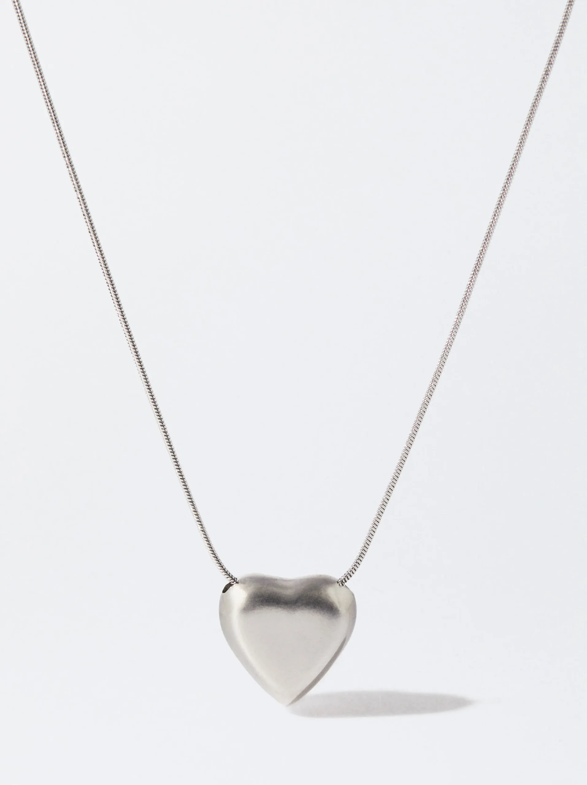 PARFOIS Collar De Acero Con Corazón Plateado Flash Sale