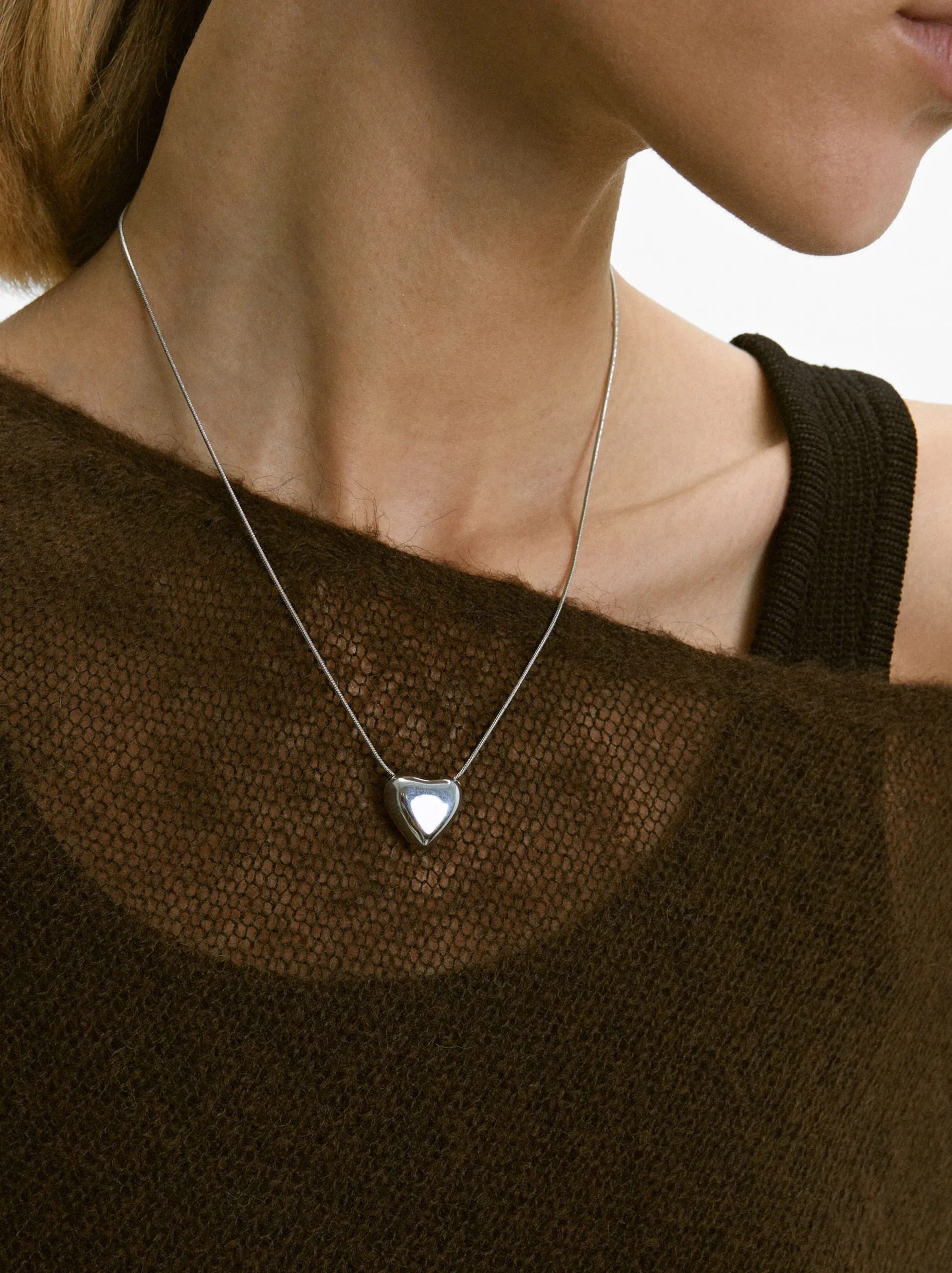 PARFOIS Collar De Acero Con Corazón Plateado Flash Sale