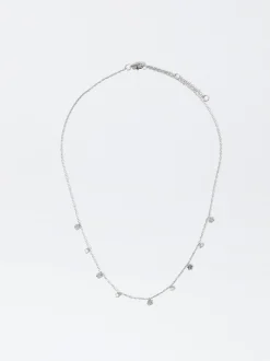 PARFOIS Collar De Acero Con Cristales Plateado New