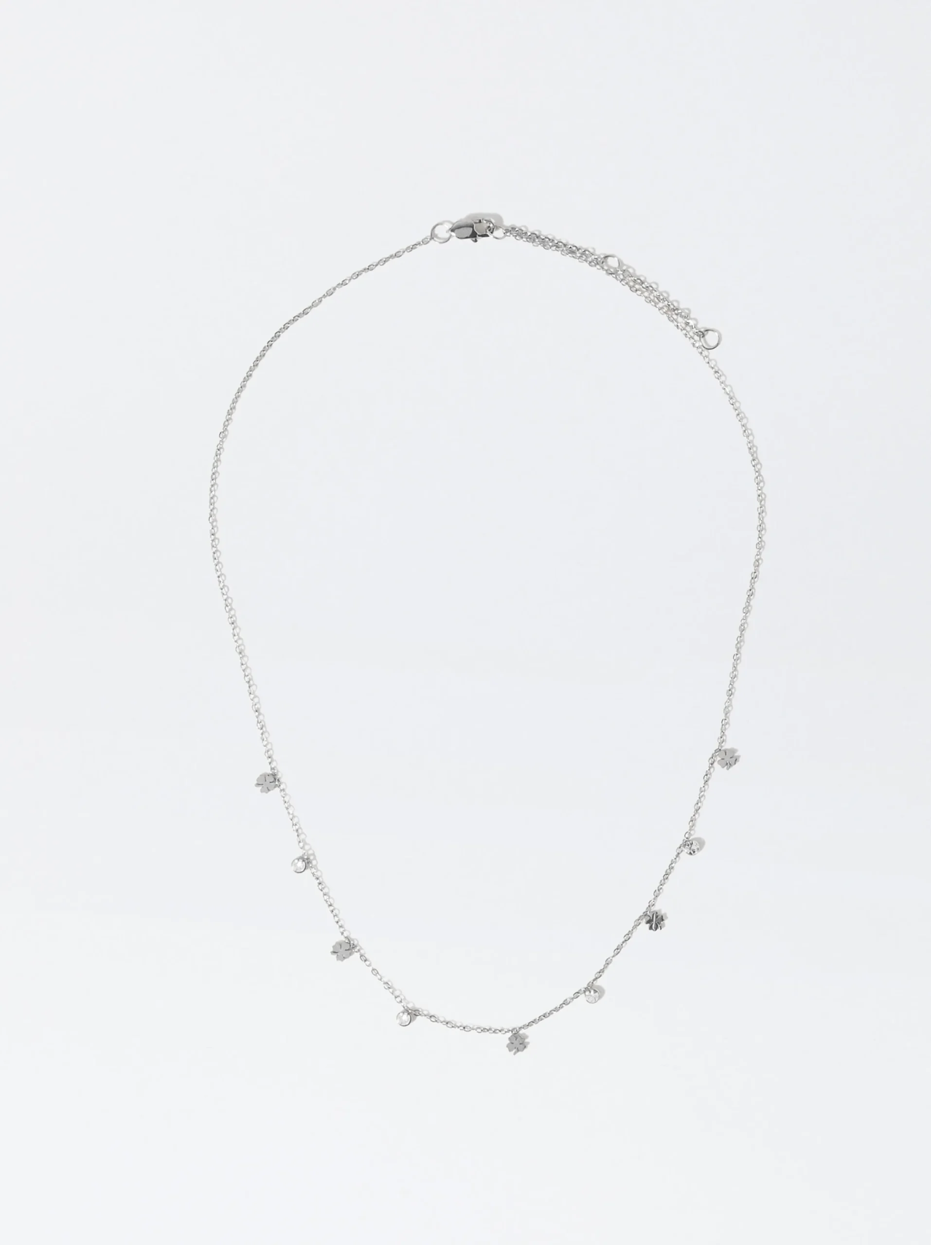 PARFOIS Collar De Acero Con Cristales Plateado New