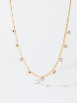 PARFOIS Collar De Acero Con Cristales Dorado New