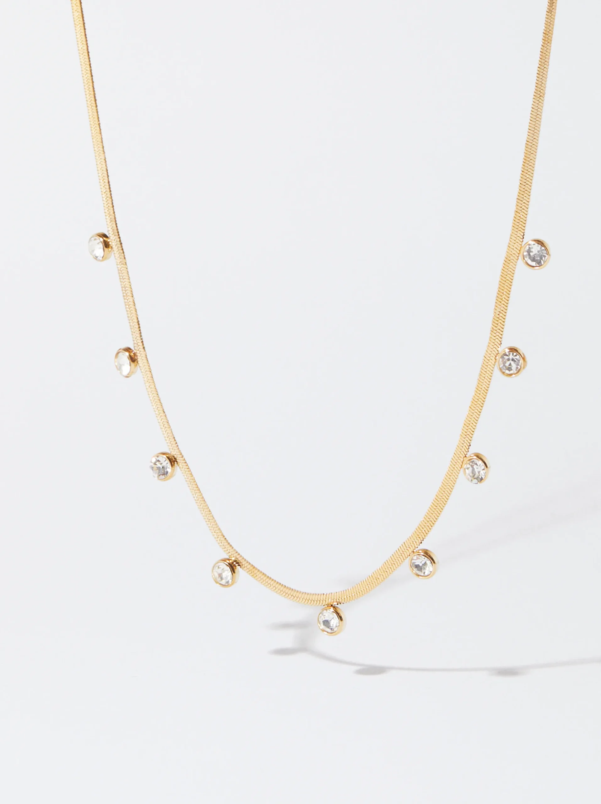 PARFOIS Collar De Acero Con Cristales Dorado New