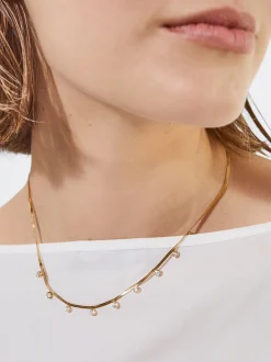 PARFOIS Collar De Acero Con Cristales Dorado New