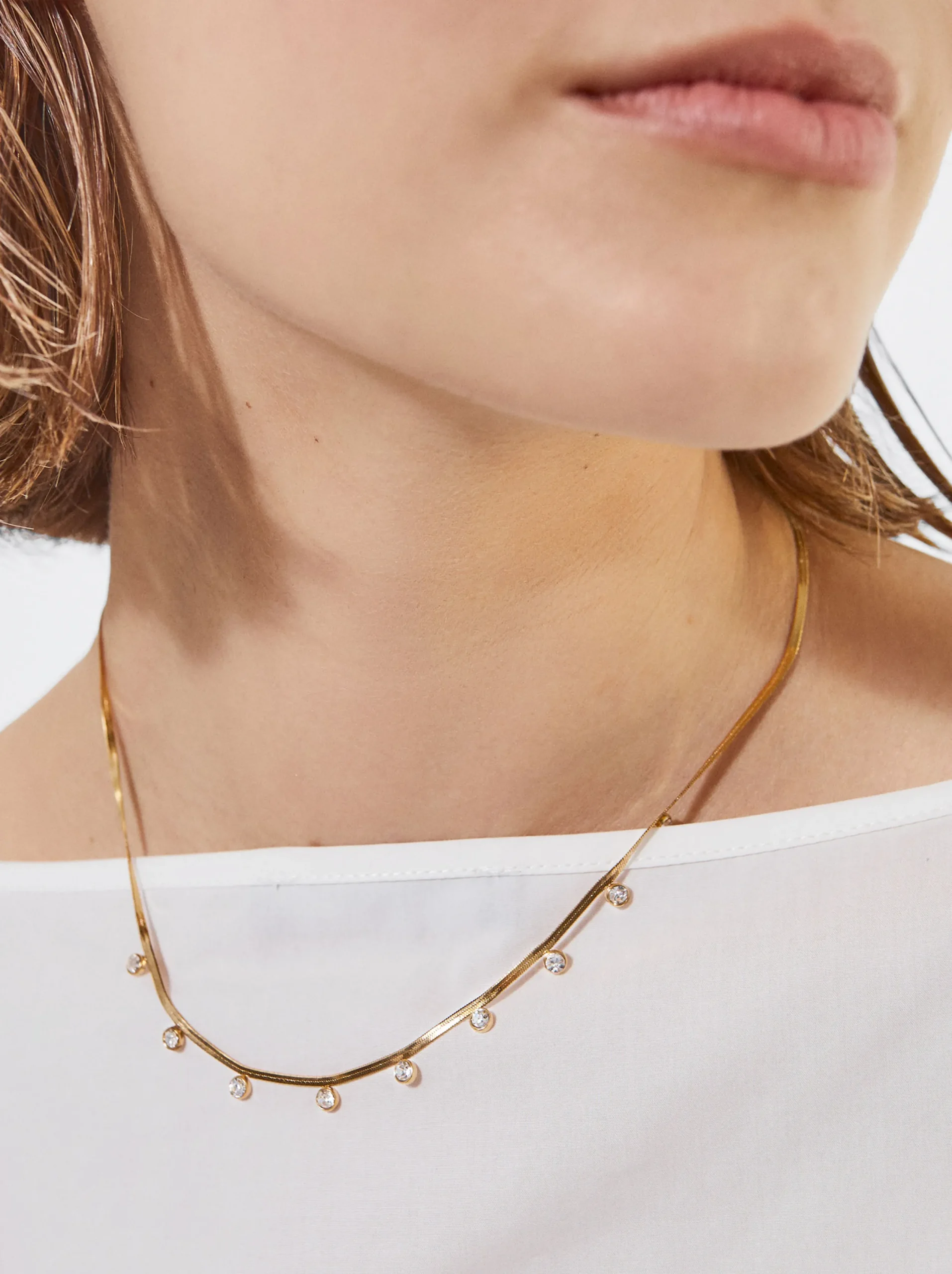 PARFOIS Collar De Acero Con Cristales Dorado New