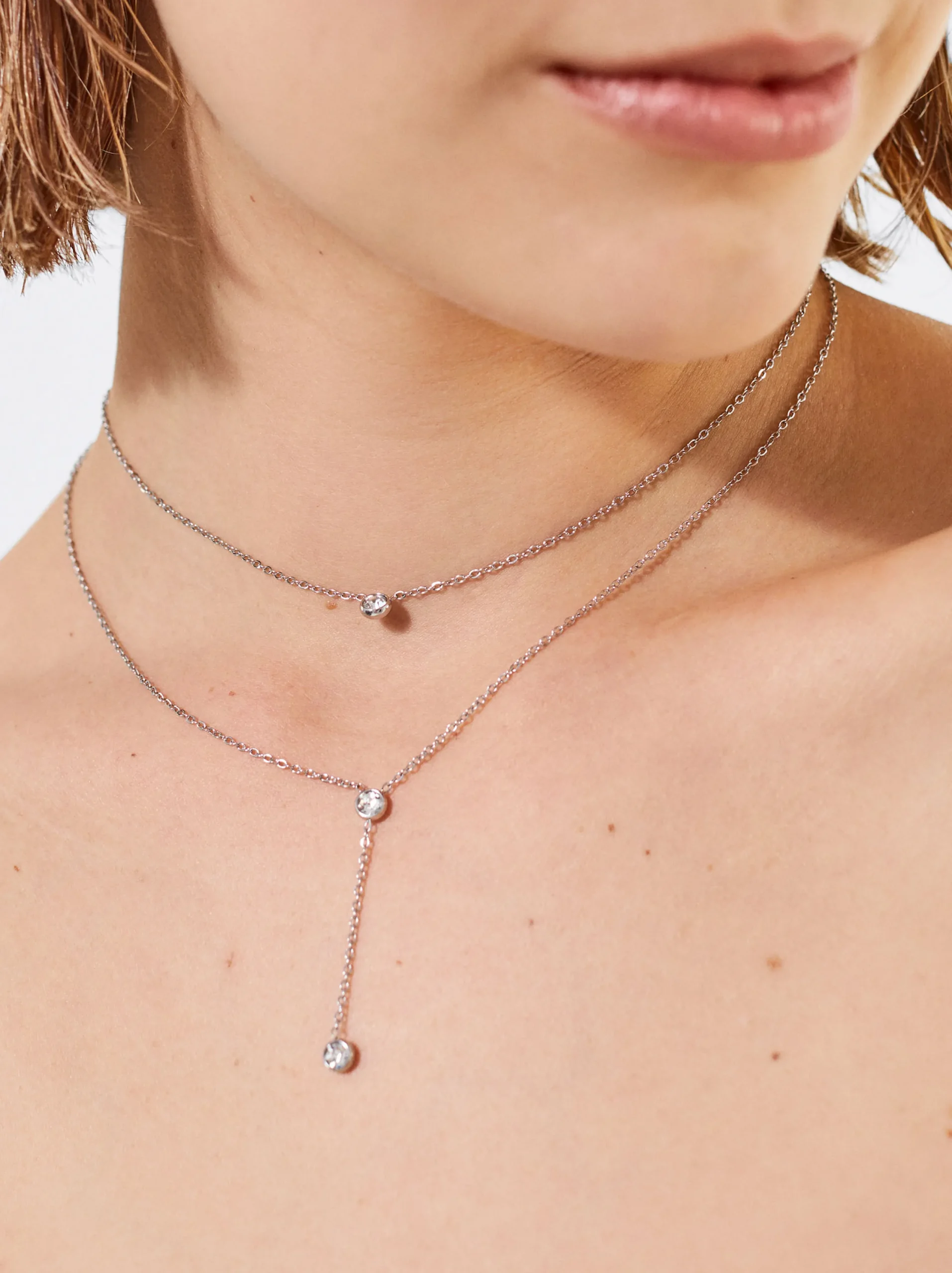 PARFOIS Collar De Acero Con Cristales Plateado Outlet