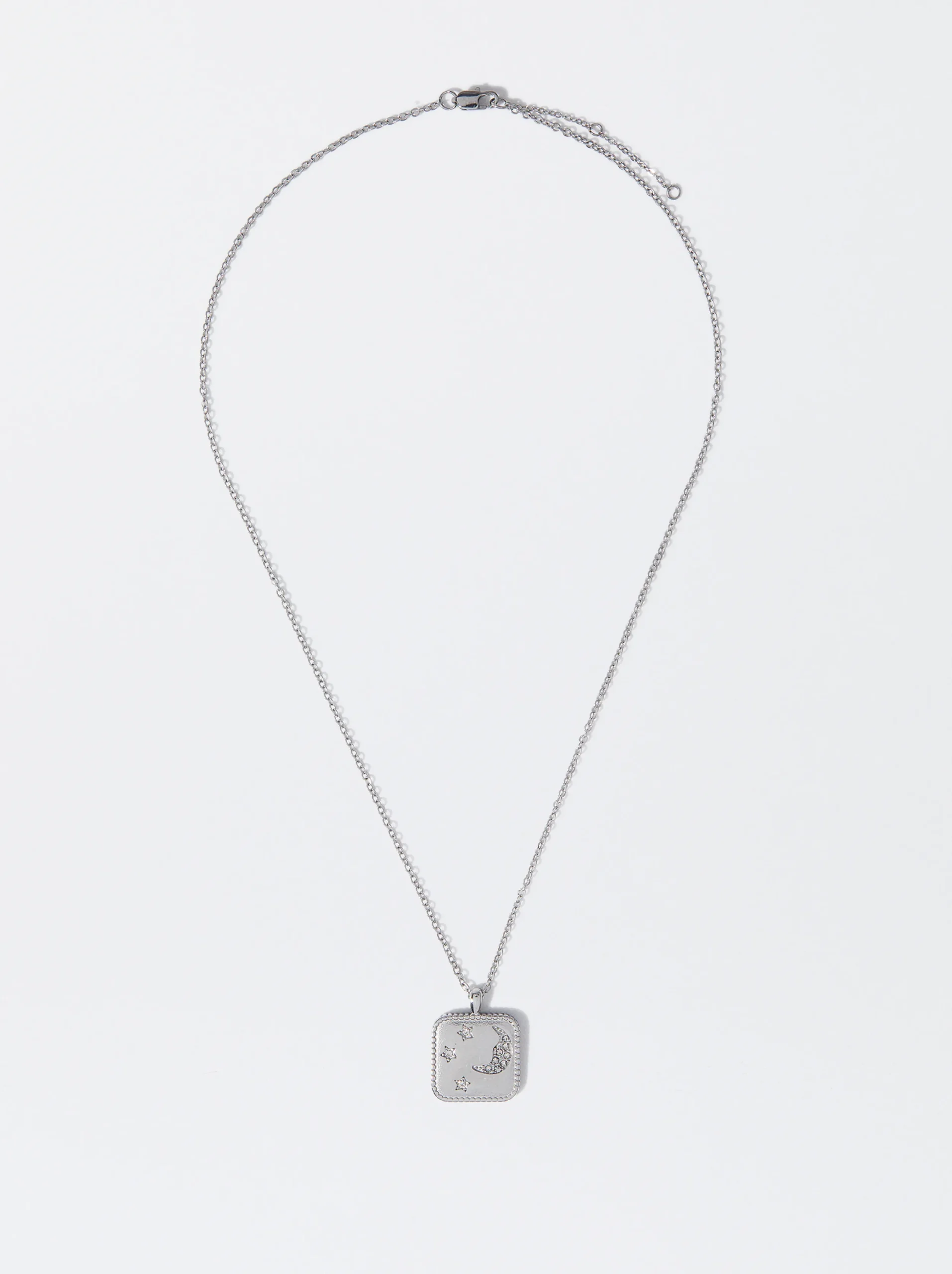 PARFOIS Collar De Acero Con Cristales Plateado New