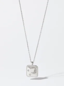 PARFOIS Collar De Acero Con Cristales Plateado New