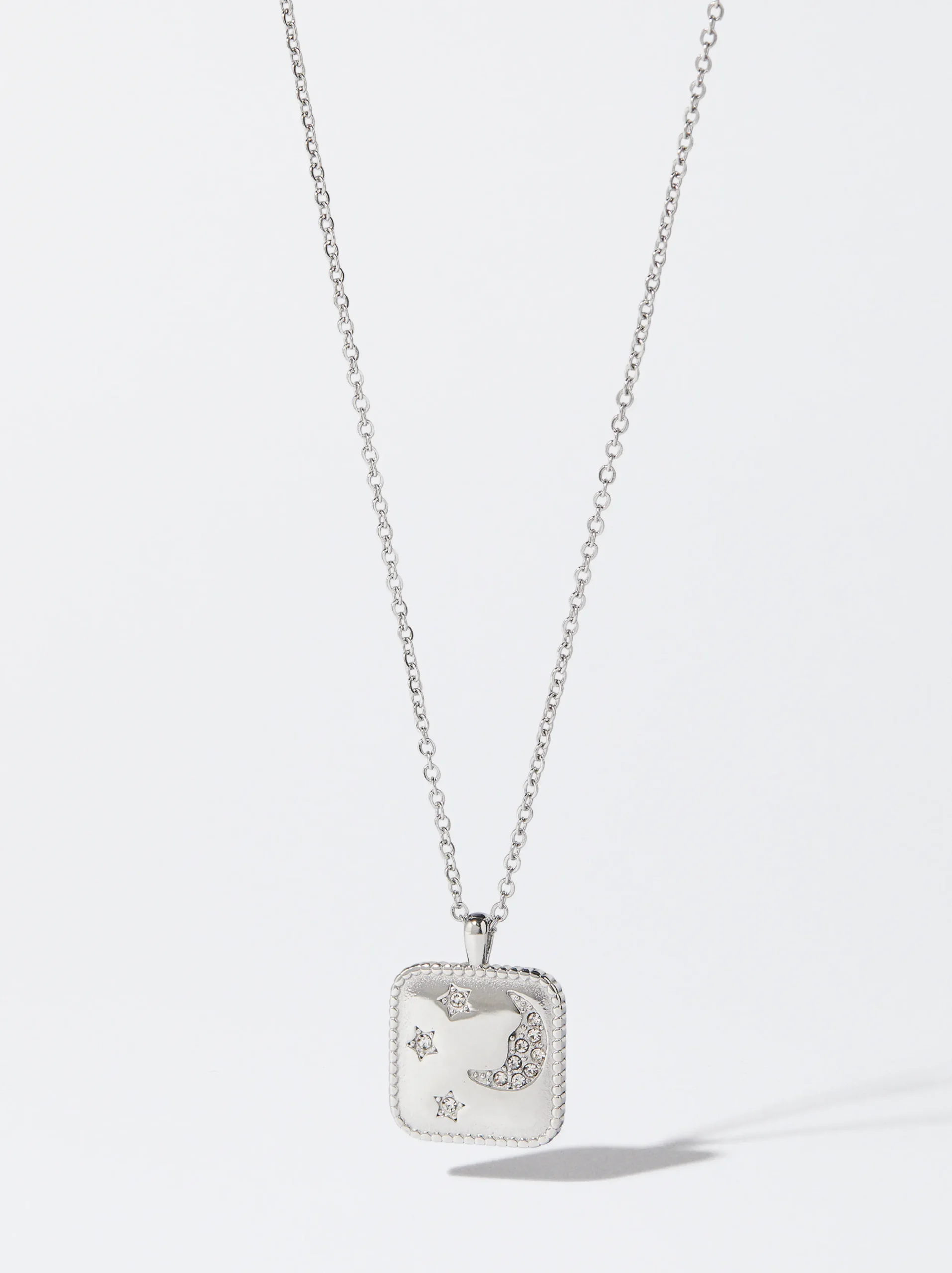 PARFOIS Collar De Acero Con Cristales Plateado New