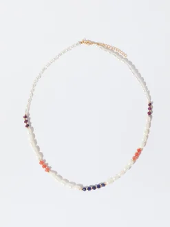 PARFOIS Collar De Acero Con Perla De Agua Dulce Blanco Flash Sale