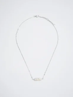 PARFOIS Collar De Acero Con Perla De Agua Fresca Plateado Cheap