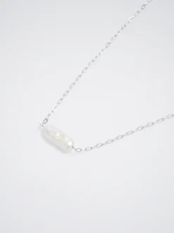 PARFOIS Collar De Acero Con Perla De Agua Fresca Plateado Cheap