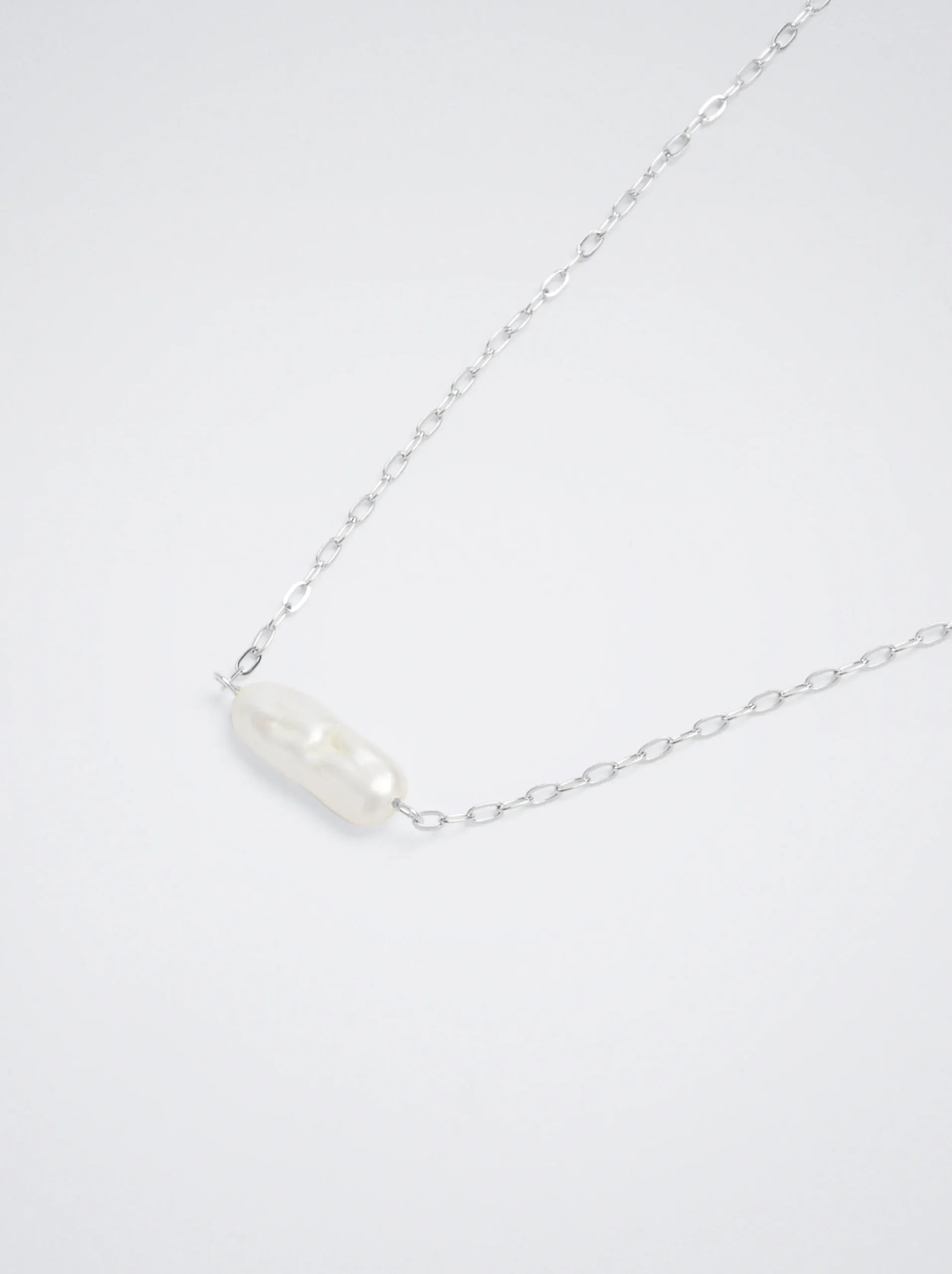 PARFOIS Collar De Acero Con Perla De Agua Fresca Plateado Cheap